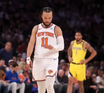 New York Knicks players during a 2024 NBA game