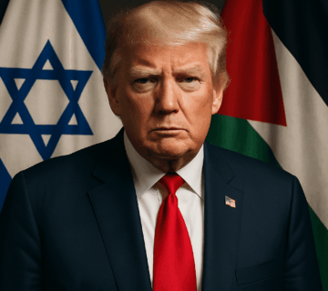 Donald Trump's speech standing between Israeli and Palestinian flags during his Israel war speech.