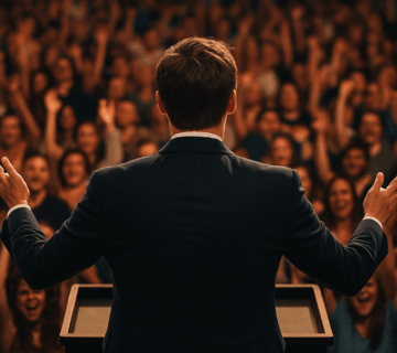 Charlie Kirk on stage with his back to the camera, facing a cheering crowd capturing a powerful moment before the news of Charlie Kirk dead shook the nation.